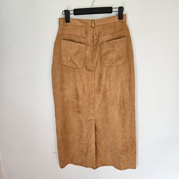 Vintage Orvis Green Label Ultrasuede Modest High Waist Camel Tan Maxi Skirt 8 - Picture 2 of 8